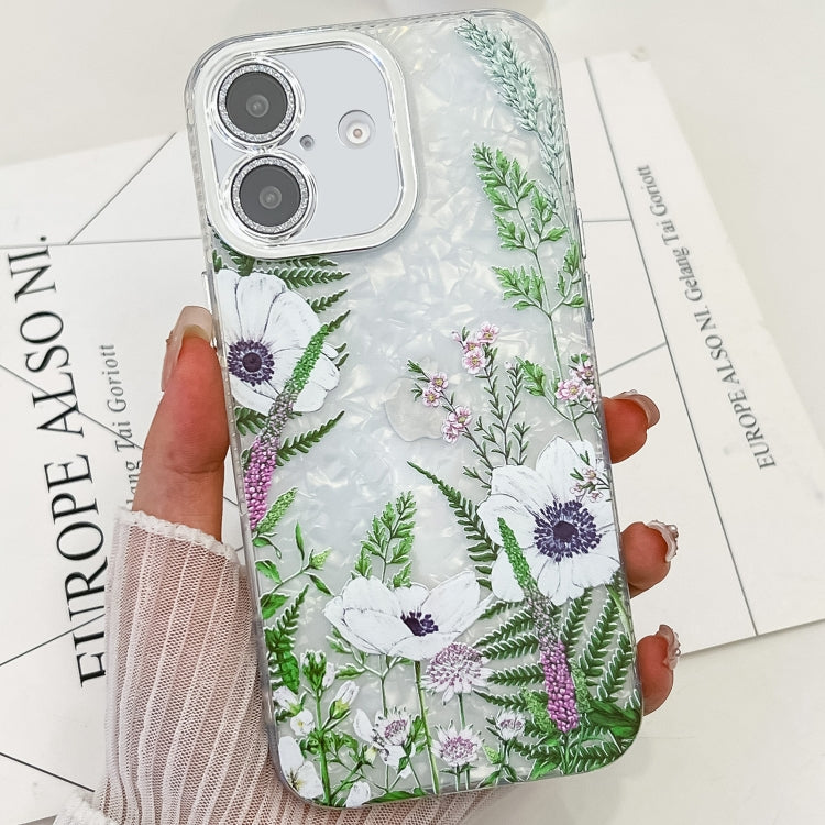 Electroplating Flowers Plants Texture TPU Phone Case, For iPhone 16 Plus