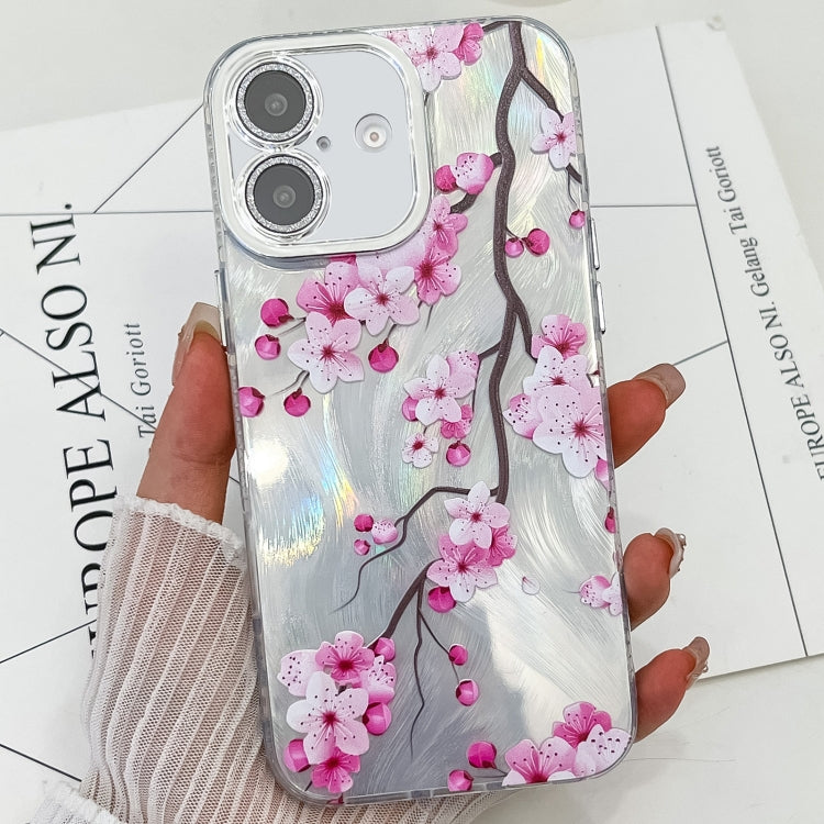 Electroplating Flowers Plants Texture TPU Phone Case, For iPhone 16 Plus