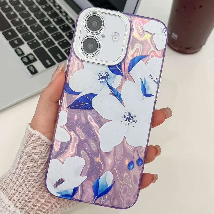 Electroplating Flowers Plants Texture TPU Phone Case, For iPhone 16 Plus