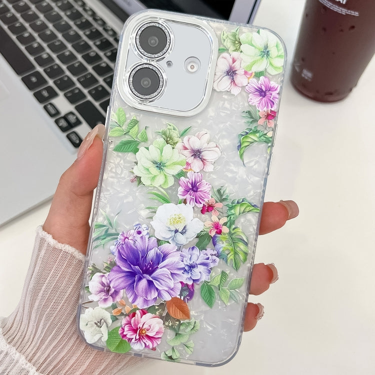 Electroplating Flowers Plants Texture TPU Phone Case, For iPhone 16 Plus