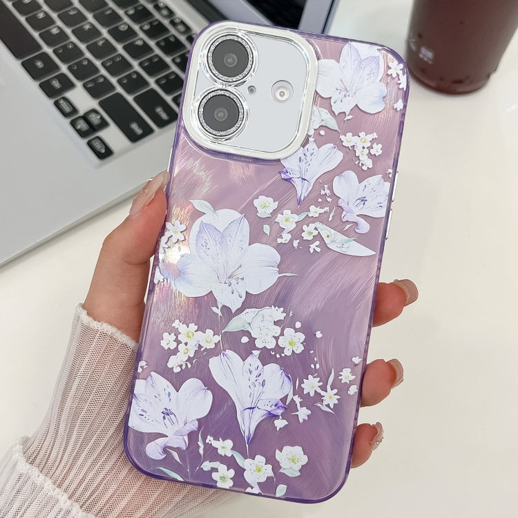 Electroplating Flowers Plants Texture TPU Phone Case, For iPhone 16 Plus