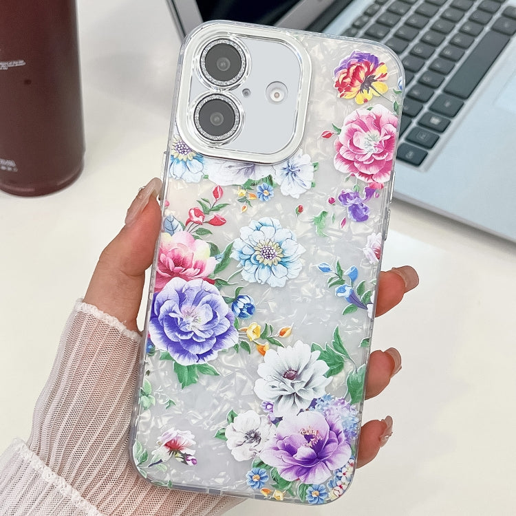 Electroplating Flowers Plants Texture TPU Phone Case, For iPhone 16 Plus