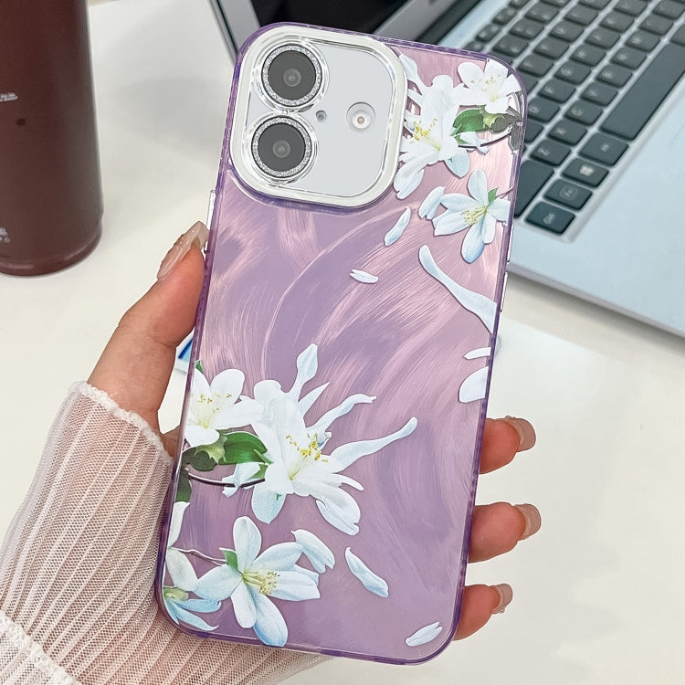 Electroplating Flowers Plants Texture TPU Phone Case, For iPhone 16 Plus