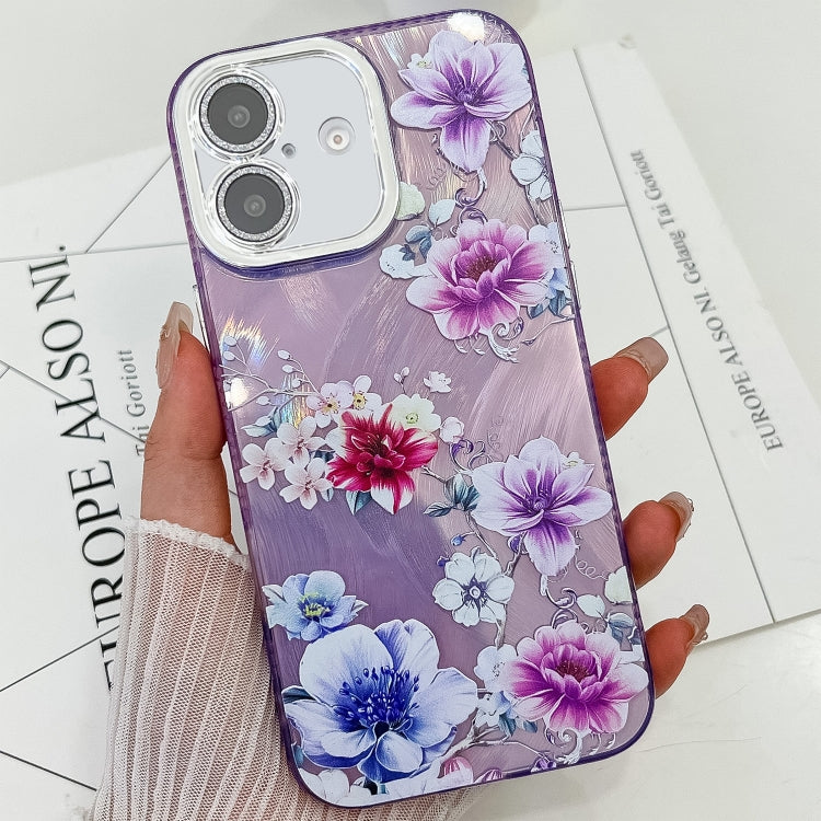 Electroplating Flowers Plants Texture TPU Phone Case, For iPhone 16