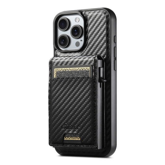 Suteni H19 Carbon Fiber Grain 2-in-1 MagSafe Removable Card Box Back Phone Case, For iPhone 16 Pro Max, For iPhone 16 Pro, For iPhone 16 Plus, For iPhone 16, For iPhone 15 Pro Max, For iPhone 15 Pro, For iPhone 15 Plus, For iPhone 15, For iPhone 14 Plus