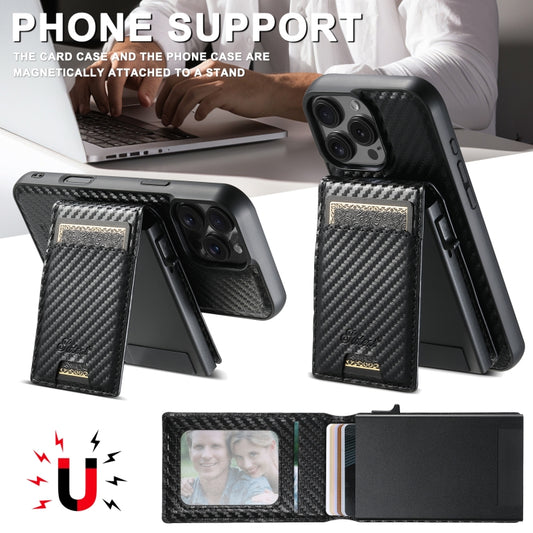 Suteni H19 Carbon Fiber Grain 2-in-1 MagSafe Removable Card Box Back Phone Case, For iPhone 16 Pro Max, For iPhone 16 Pro, For iPhone 16 Plus, For iPhone 16, For iPhone 15 Pro Max, For iPhone 15 Pro, For iPhone 15 Plus, For iPhone 15, For iPhone 14 Plus