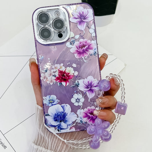 Electroplating Flowers Plants Texture Wristband TPU Phone Case, For iPhone 16 Pro Max