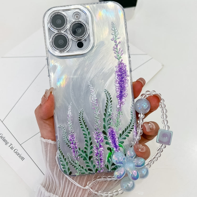 Electroplating Flowers Plants Texture Wristband TPU Phone Case, For iPhone 16 Pro Max