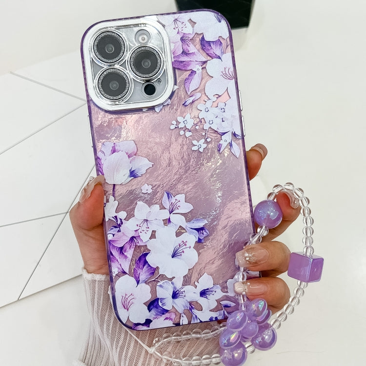 Electroplating Flowers Plants Texture Wristband TPU Phone Case, For iPhone 16 Pro Max