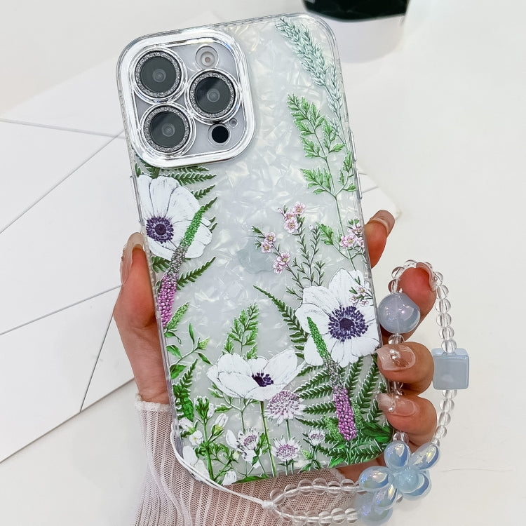 Electroplating Flowers Plants Texture Wristband TPU Phone Case, For iPhone 16 Pro Max