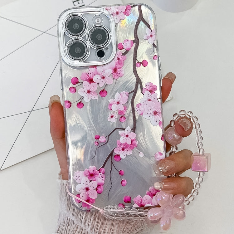 Electroplating Flowers Plants Texture Wristband TPU Phone Case, For iPhone 16 Pro Max