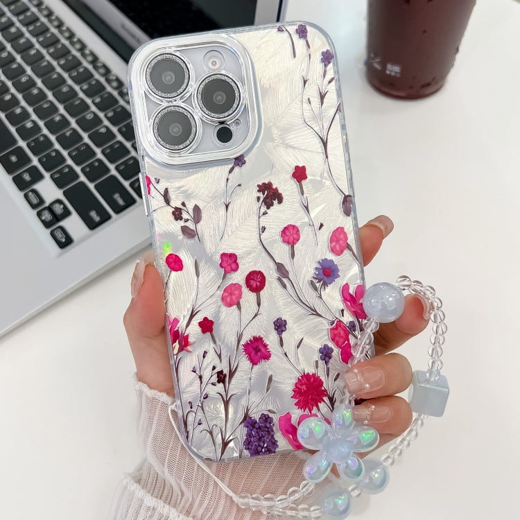 Electroplating Flowers Plants Texture Wristband TPU Phone Case, For iPhone 16 Pro Max