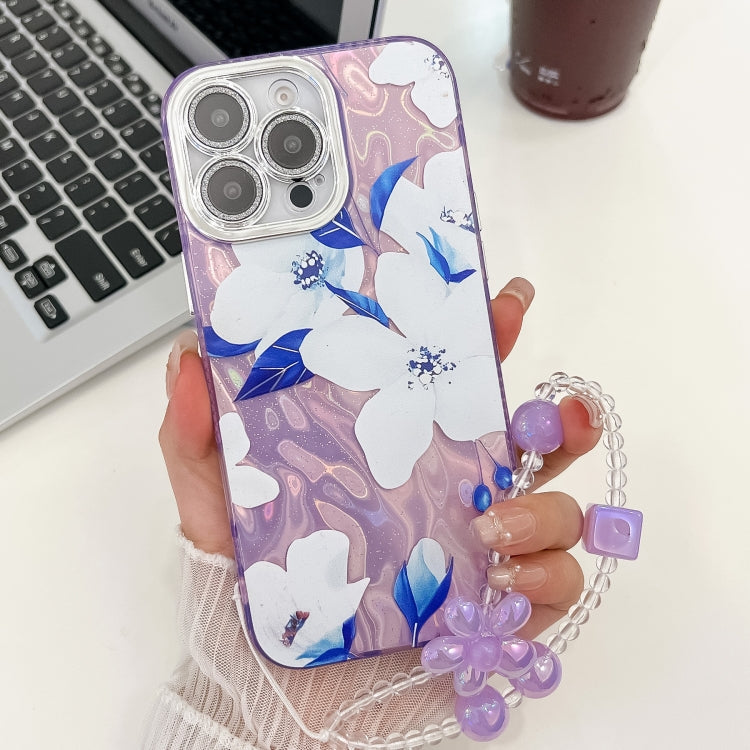 Electroplating Flowers Plants Texture Wristband TPU Phone Case, For iPhone 16 Pro Max