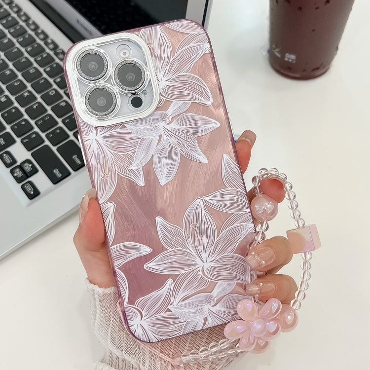 Electroplating Flowers Plants Texture Wristband TPU Phone Case, For iPhone 16 Pro Max