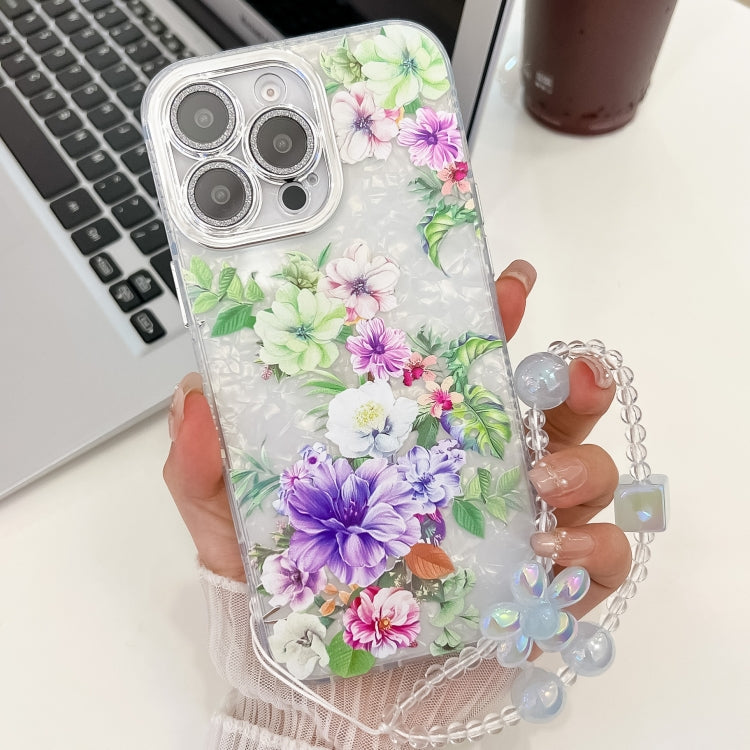 Electroplating Flowers Plants Texture Wristband TPU Phone Case, For iPhone 16 Pro Max