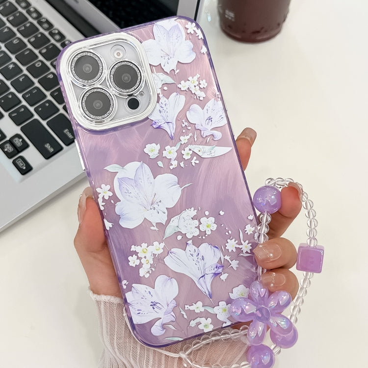 Electroplating Flowers Plants Texture Wristband TPU Phone Case, For iPhone 16 Pro Max