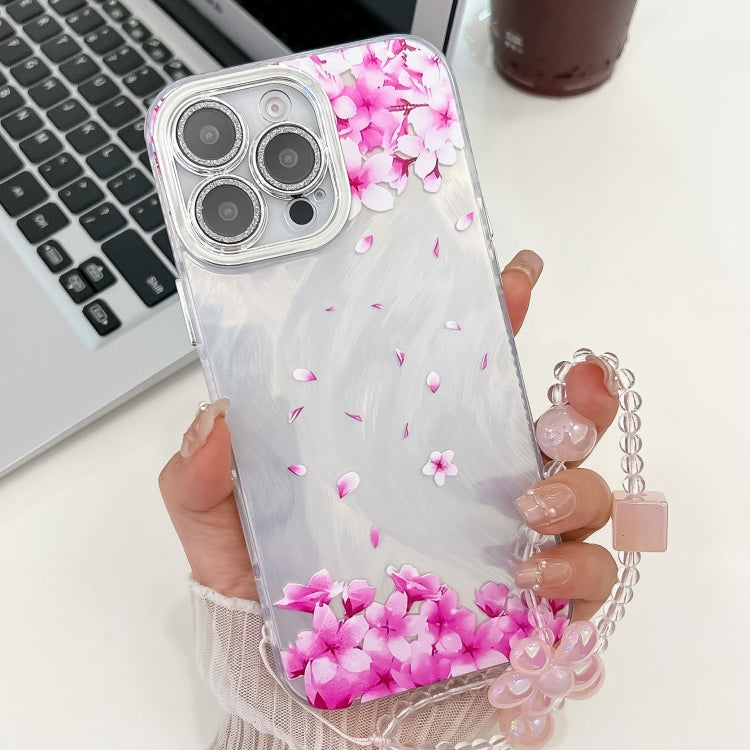 Electroplating Flowers Plants Texture Wristband TPU Phone Case, For iPhone 16 Pro Max