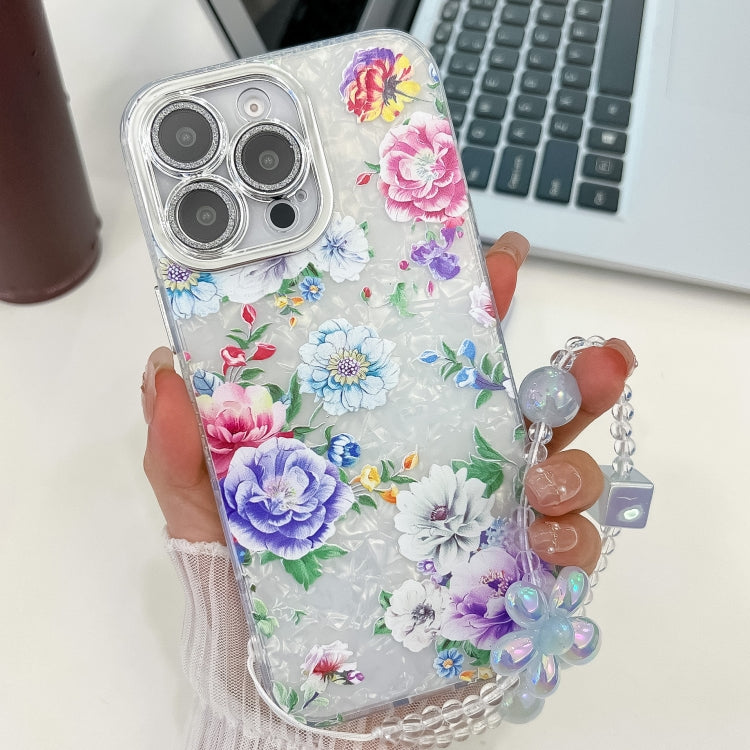 Electroplating Flowers Plants Texture Wristband TPU Phone Case, For iPhone 16 Pro Max