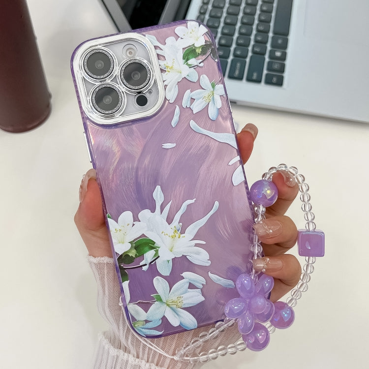 Electroplating Flowers Plants Texture Wristband TPU Phone Case, For iPhone 16 Pro Max