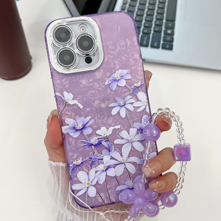 Electroplating Flowers Plants Texture Wristband TPU Phone Case, For iPhone 16 Pro Max