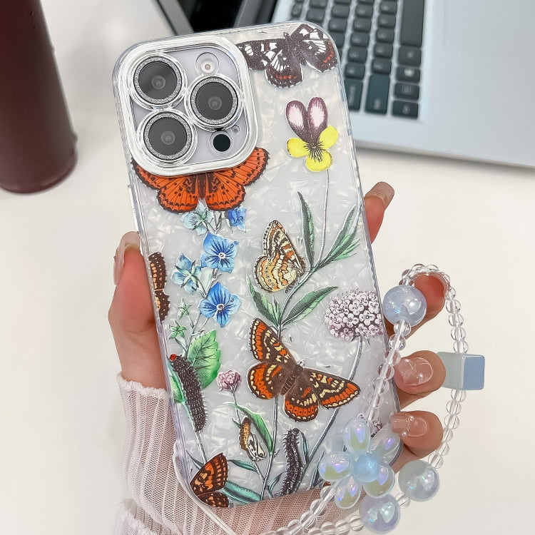 Electroplating Flowers Plants Texture Wristband TPU Phone Case, For iPhone 16 Pro Max