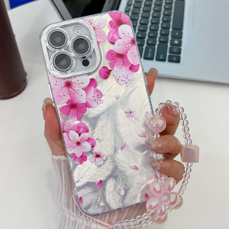 Electroplating Flowers Plants Texture Wristband TPU Phone Case, For iPhone 16 Pro Max