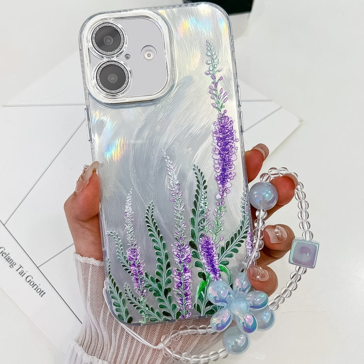 Electroplating Flowers Plants Texture Wristband TPU Phone Case, For iPhone 16 Plus