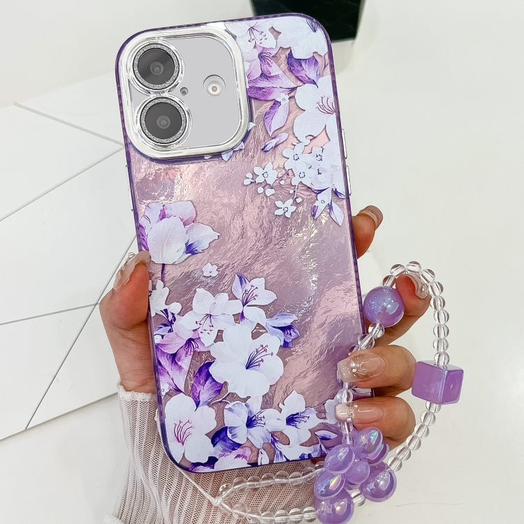 Electroplating Flowers Plants Texture Wristband TPU Phone Case, For iPhone 16 Plus