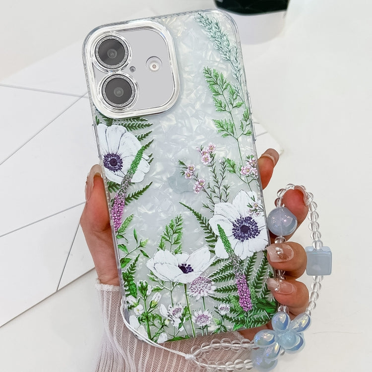 Electroplating Flowers Plants Texture Wristband TPU Phone Case, For iPhone 16 Plus