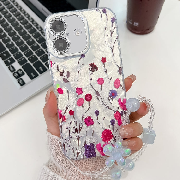 Electroplating Flowers Plants Texture Wristband TPU Phone Case, For iPhone 16 Plus