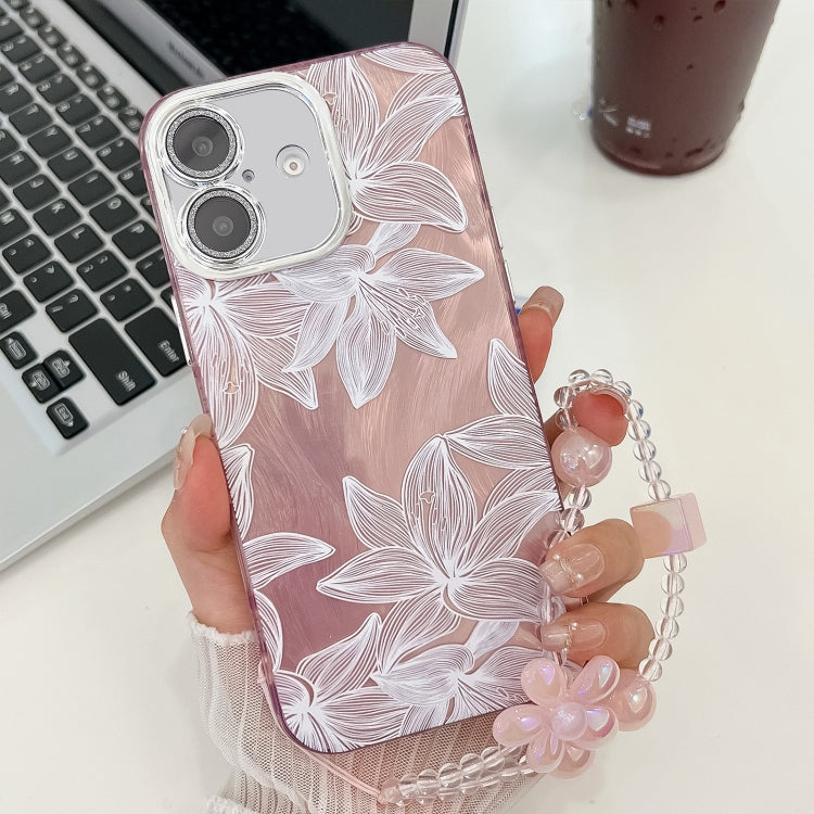 Electroplating Flowers Plants Texture Wristband TPU Phone Case, For iPhone 16 Plus