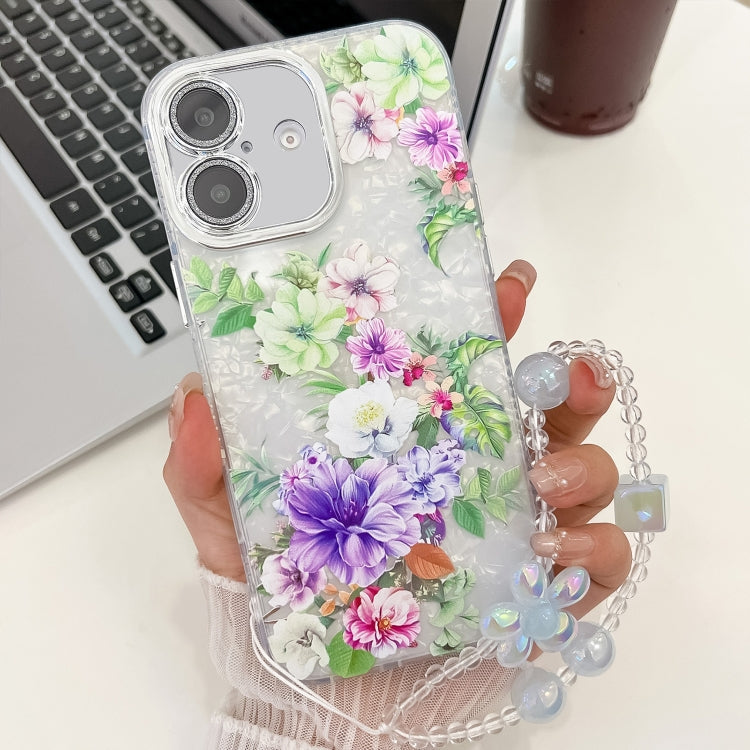 Electroplating Flowers Plants Texture Wristband TPU Phone Case, For iPhone 16 Plus