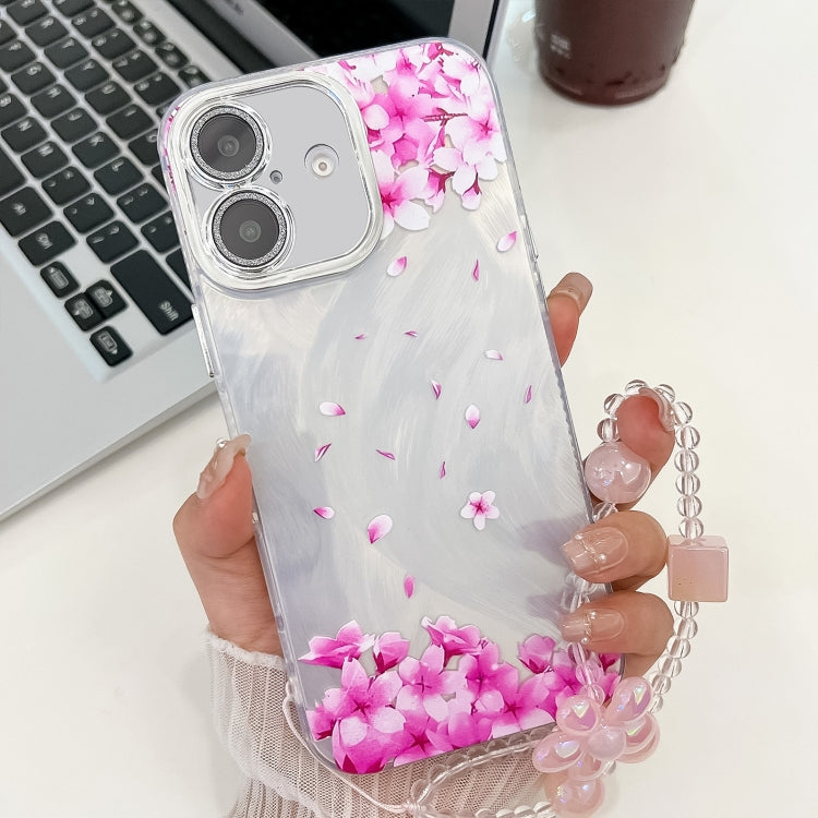 Electroplating Flowers Plants Texture Wristband TPU Phone Case, For iPhone 16 Plus