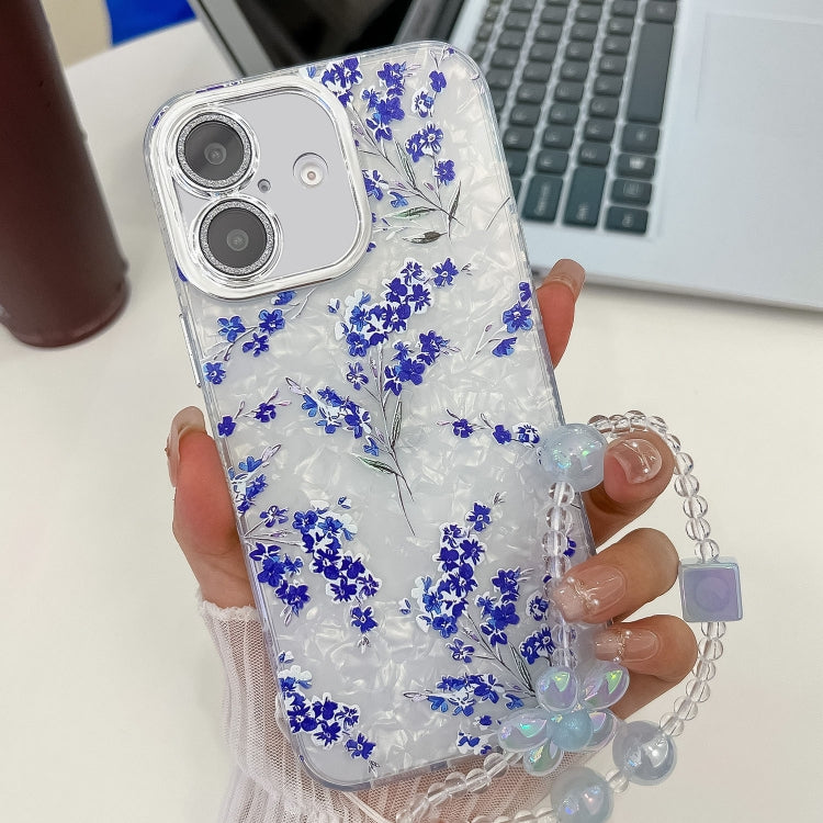 Electroplating Flowers Plants Texture Wristband TPU Phone Case, For iPhone 16 Plus