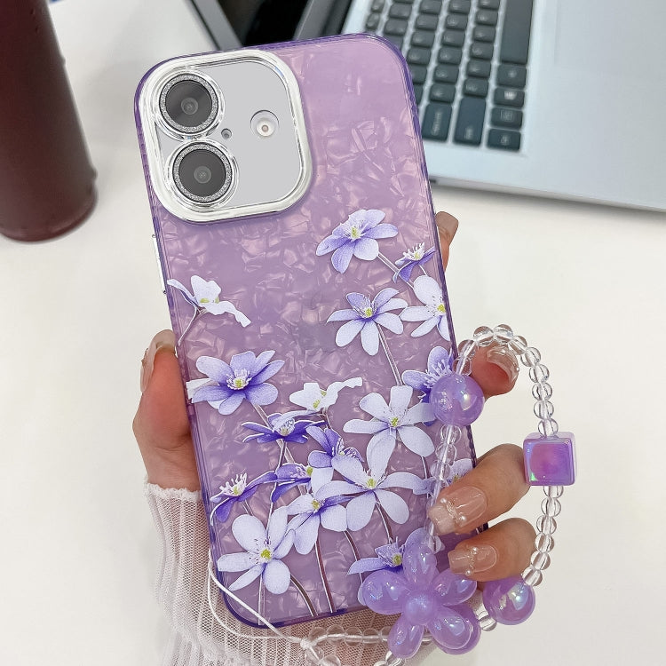 Electroplating Flowers Plants Texture Wristband TPU Phone Case, For iPhone 16 Plus