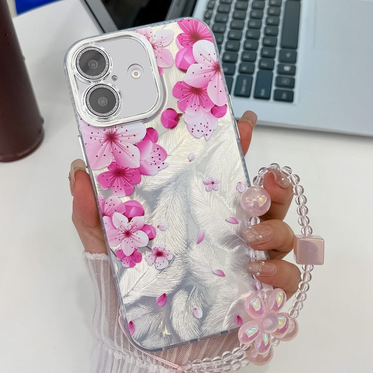 Electroplating Flowers Plants Texture Wristband TPU Phone Case, For iPhone 16 Plus