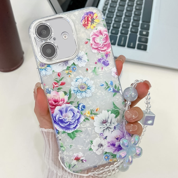 Electroplating Flowers Plants Texture Wristband TPU Phone Case, For iPhone 16