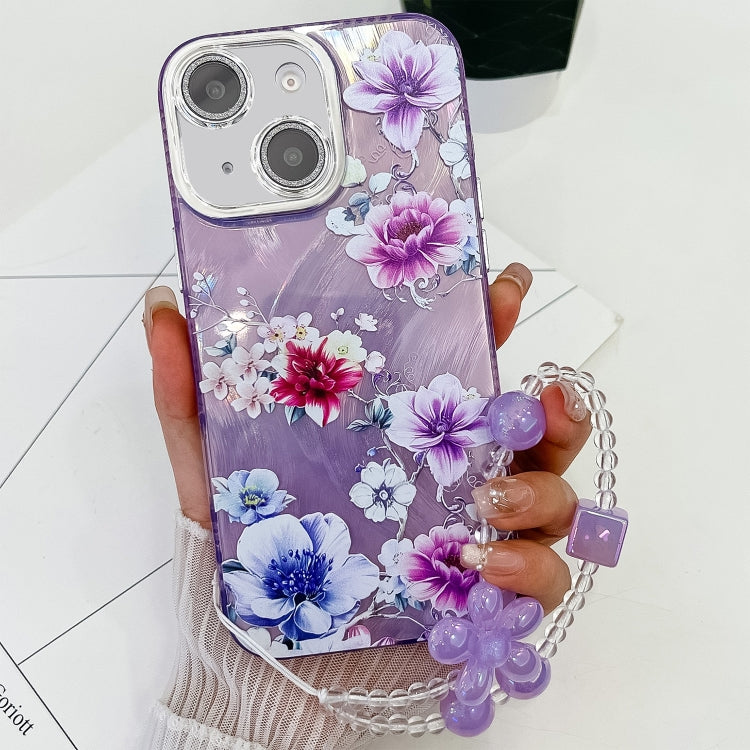 Electroplating Flowers Plants Texture Wristband TPU Phone Case, For iPhone 15