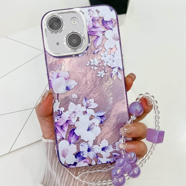 Electroplating Flowers Plants Texture Wristband TPU Phone Case, For iPhone 15