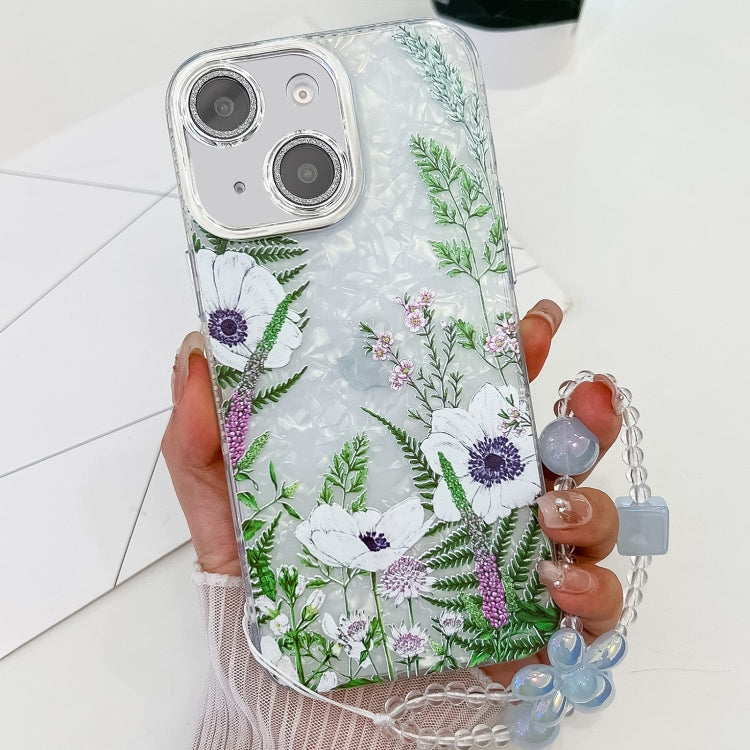 Electroplating Flowers Plants Texture Wristband TPU Phone Case, For iPhone 15