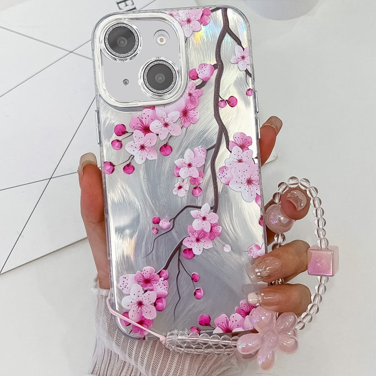 Electroplating Flowers Plants Texture Wristband TPU Phone Case, For iPhone 15