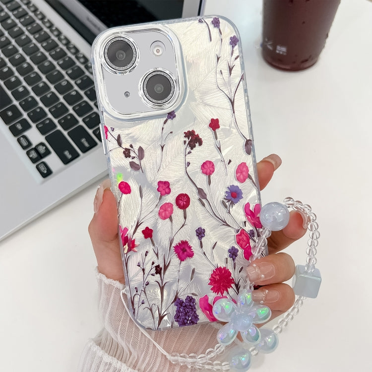 Electroplating Flowers Plants Texture Wristband TPU Phone Case, For iPhone 15