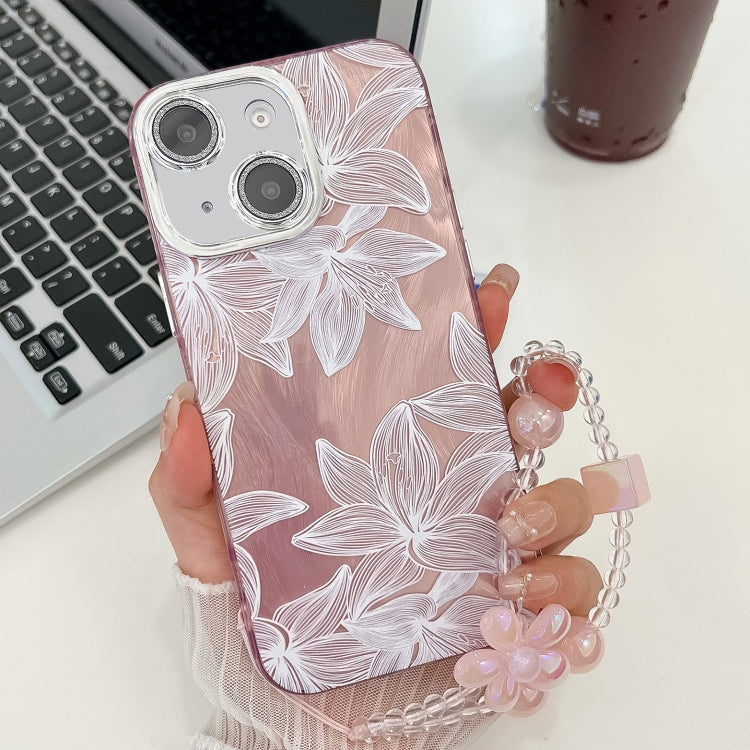 Electroplating Flowers Plants Texture Wristband TPU Phone Case, For iPhone 15