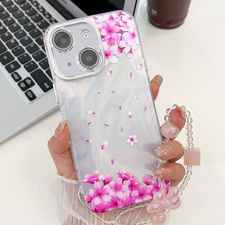 Electroplating Flowers Plants Texture Wristband TPU Phone Case, For iPhone 15