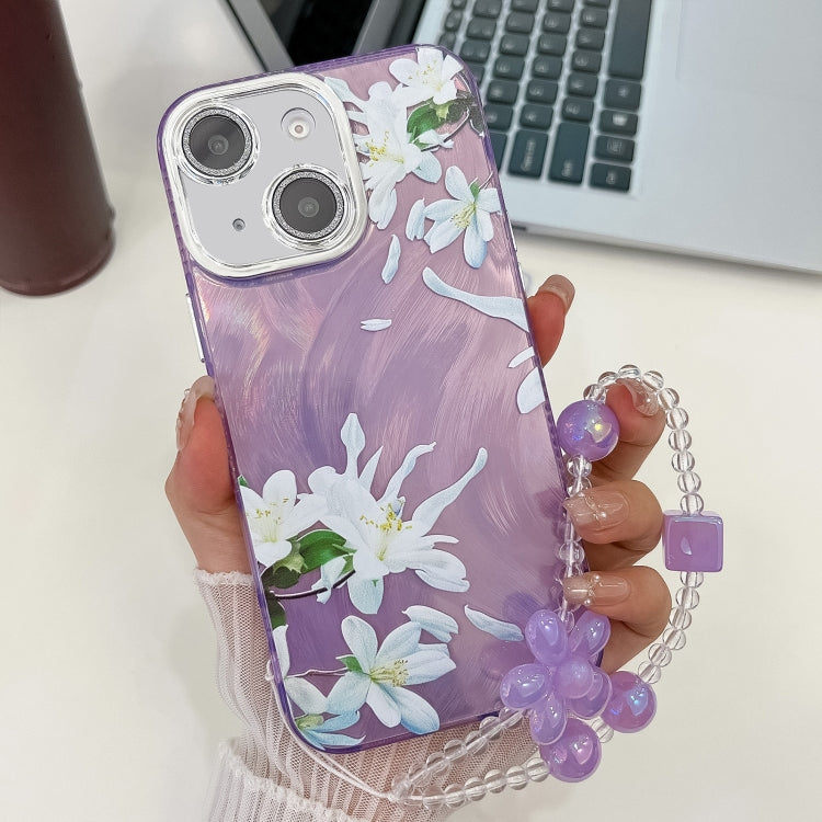 Electroplating Flowers Plants Texture Wristband TPU Phone Case, For iPhone 15