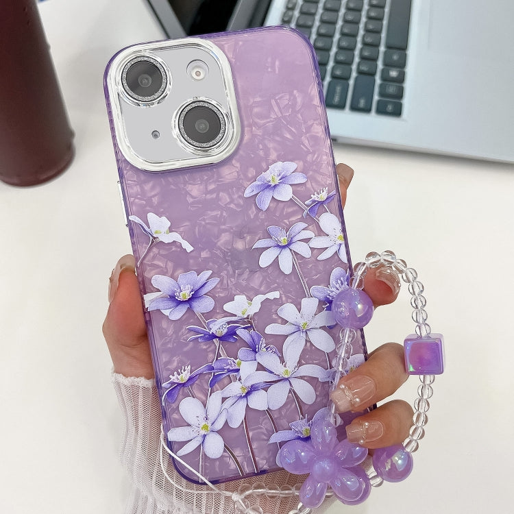 Electroplating Flowers Plants Texture Wristband TPU Phone Case, For iPhone 15