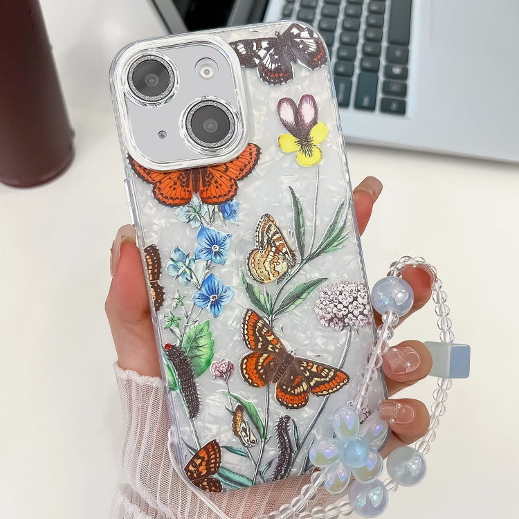 Electroplating Flowers Plants Texture Wristband TPU Phone Case, For iPhone 15