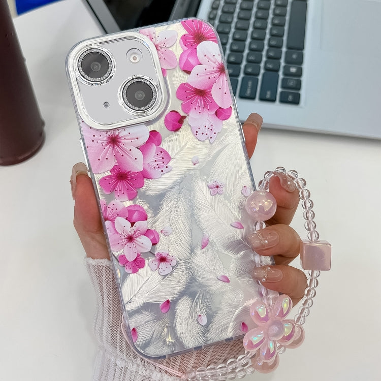 Electroplating Flowers Plants Texture Wristband TPU Phone Case, For iPhone 15