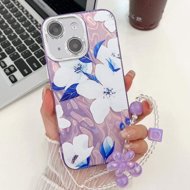 Electroplating Flowers Plants Texture Wristband TPU Phone Case, For iPhone 14