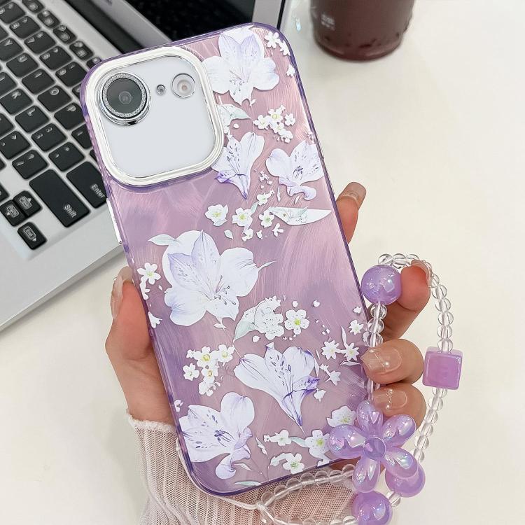 Electroplating Flowers Plants Texture Wristband TPU Phone Case, For iPhone 16e